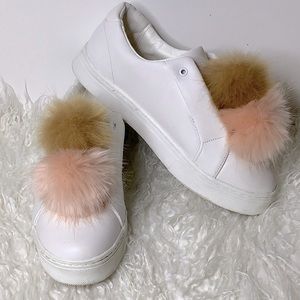 Sam Edelman LEYA White Fashion Sneaker with Pompoms